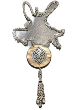 BRIGHTON GENEVA Brown Shell Scrolled Silver plate Pendant Necklace